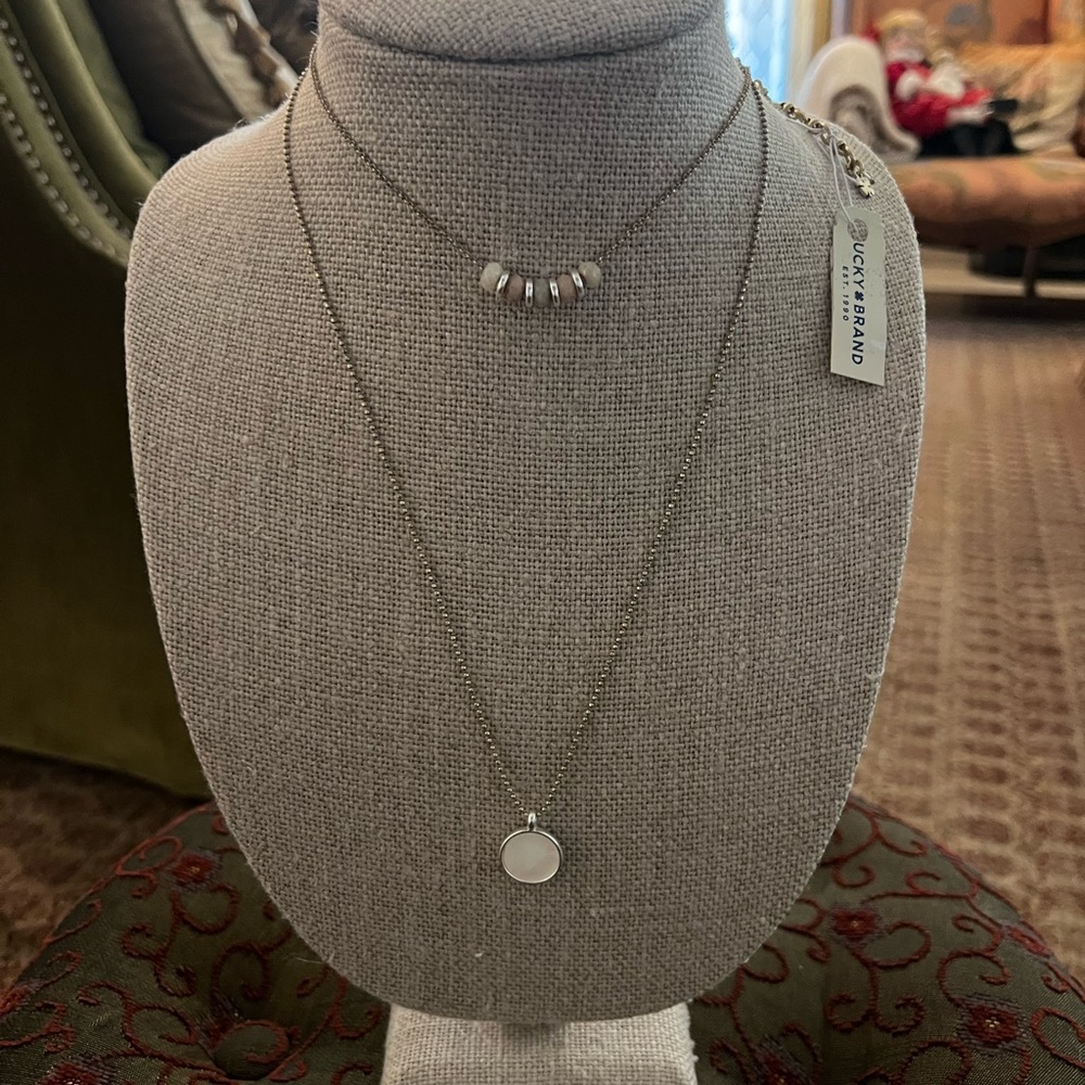 Lucky Brand Gold-Tone Layered Necklace with Cream Beads and Pendant